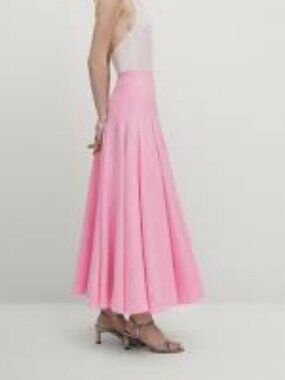 NWT NEVER WORN Massimo Dutti Studio Pleated Linen Flounce Midi Skirt Size M